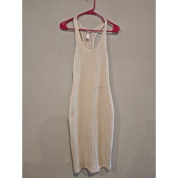H&M Women's Size XS Racerback Bodycon Knit Midi Dress Cream White - Picture 1 of 4